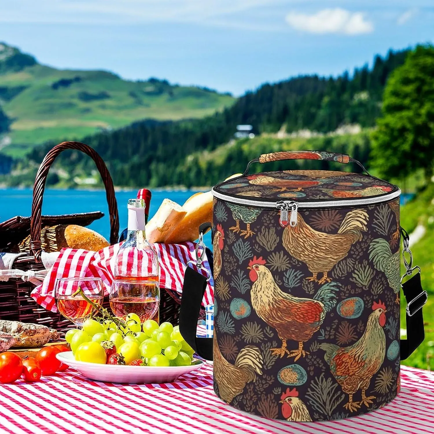 24 Cans Collapsible Soft Cooler Bag,Chicken Print Large Leakproof Camping Cooler,Portable Travel Cooler for Picnic, Camping, Beach, Trip