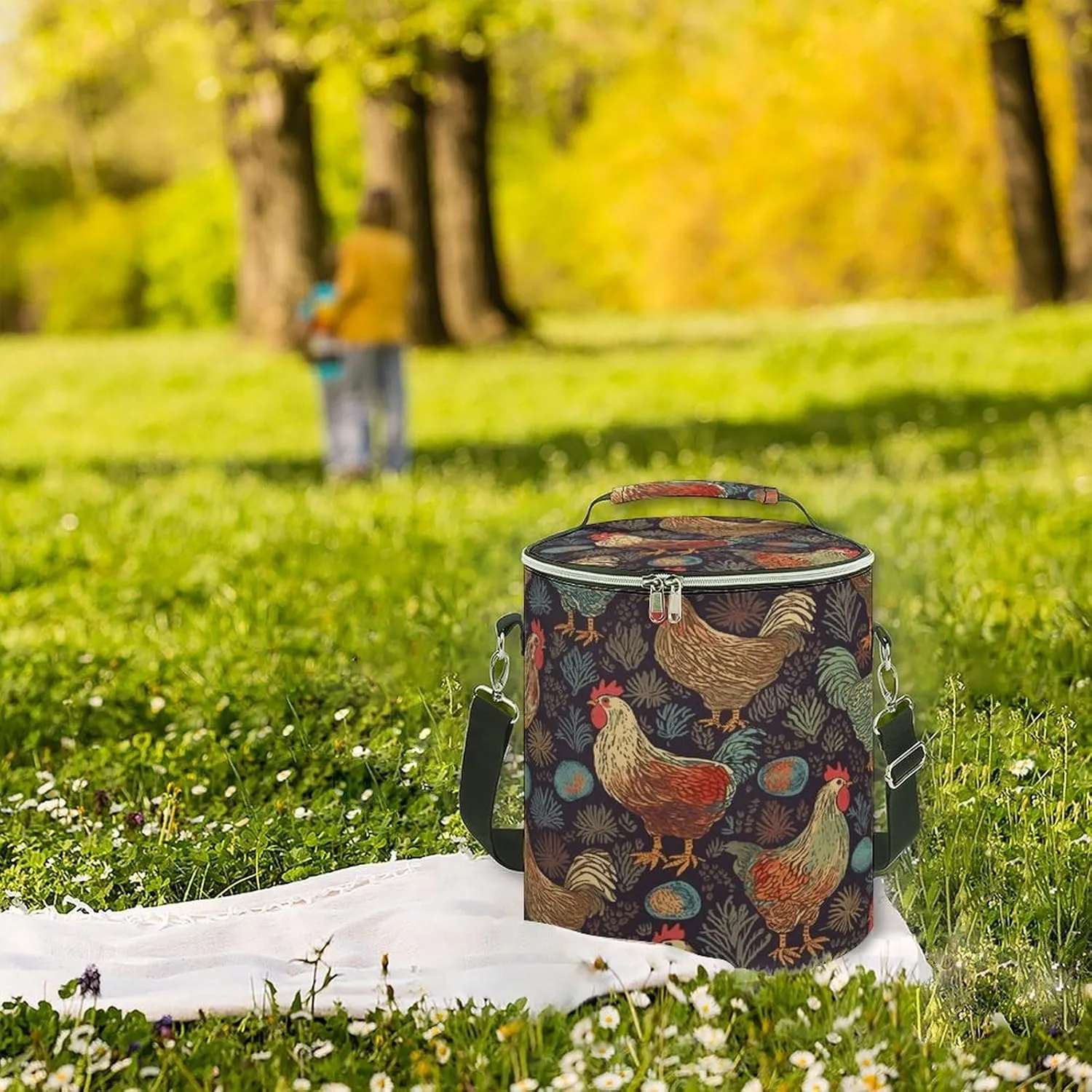 24 Cans Collapsible Soft Cooler Bag,Chicken Print Large Leakproof Camping Cooler,Portable Travel Cooler for Picnic, Camping, Beach, Trip