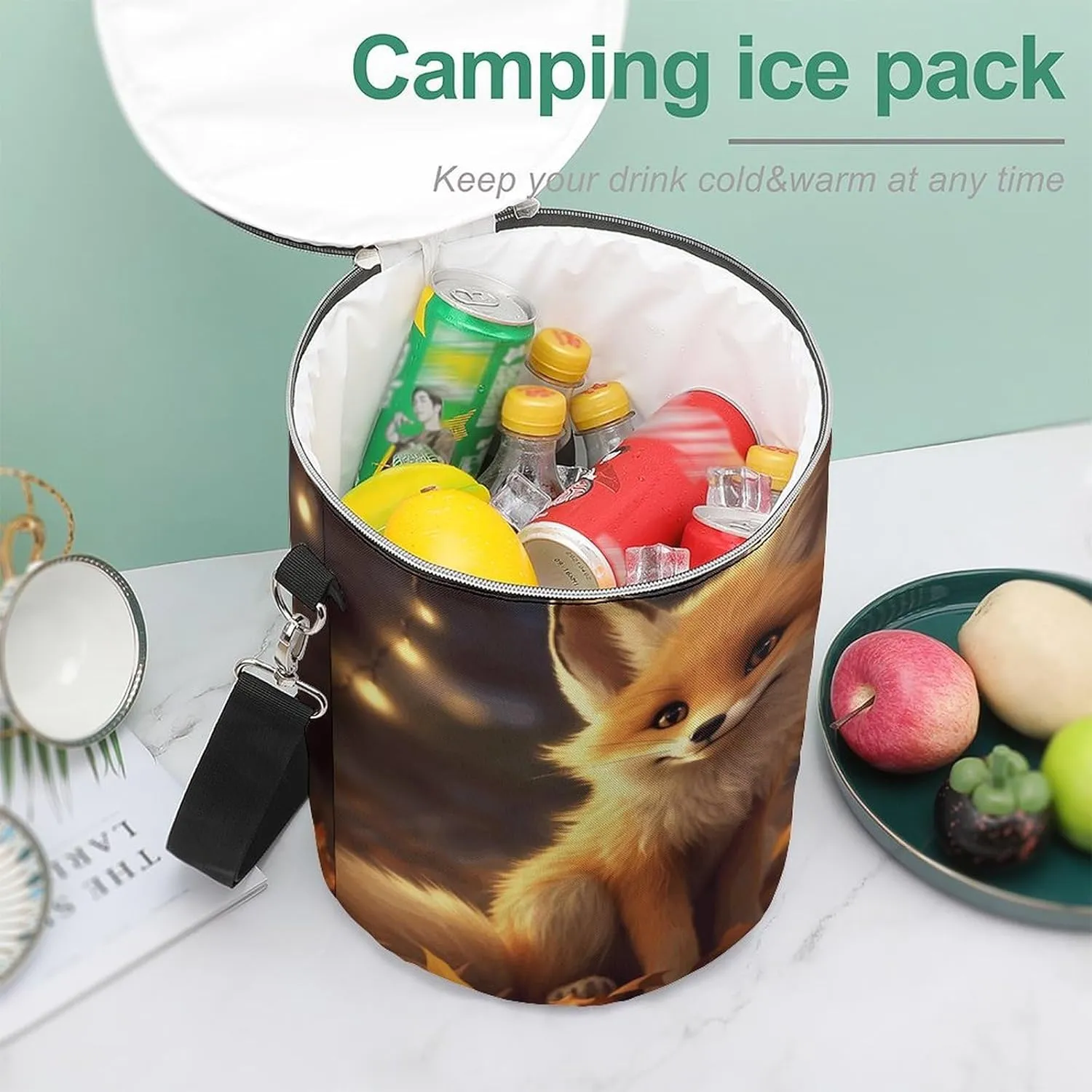 24 Cans Collapsible Soft Cooler Bag,Cute Fox Large Leakproof Camping Cooler,Portable Travel Cooler for Picnic, Camping, Beach, Trip