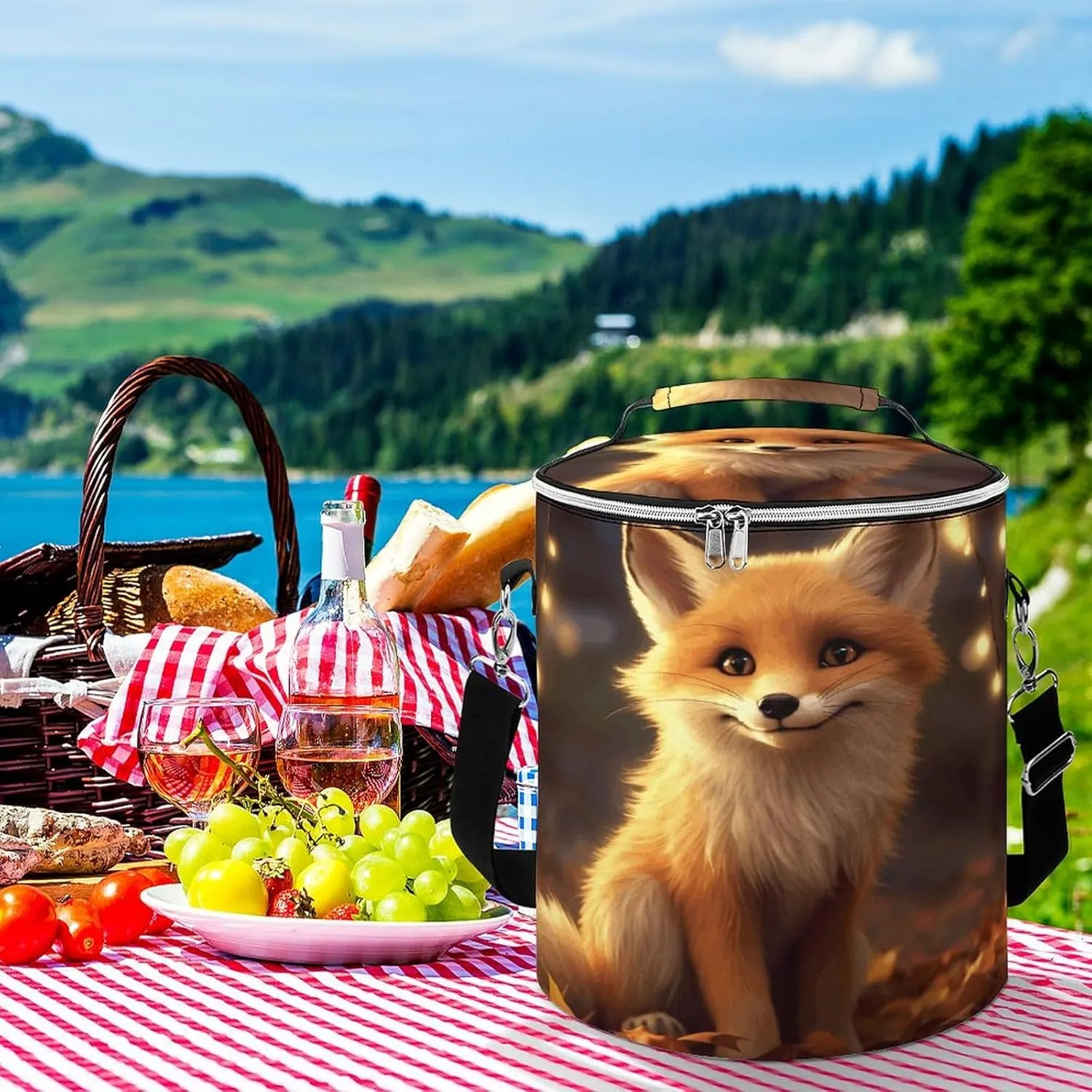 24 Cans Collapsible Soft Cooler Bag,Cute Fox Large Leakproof Camping Cooler,Portable Travel Cooler for Picnic, Camping, Beach, Trip