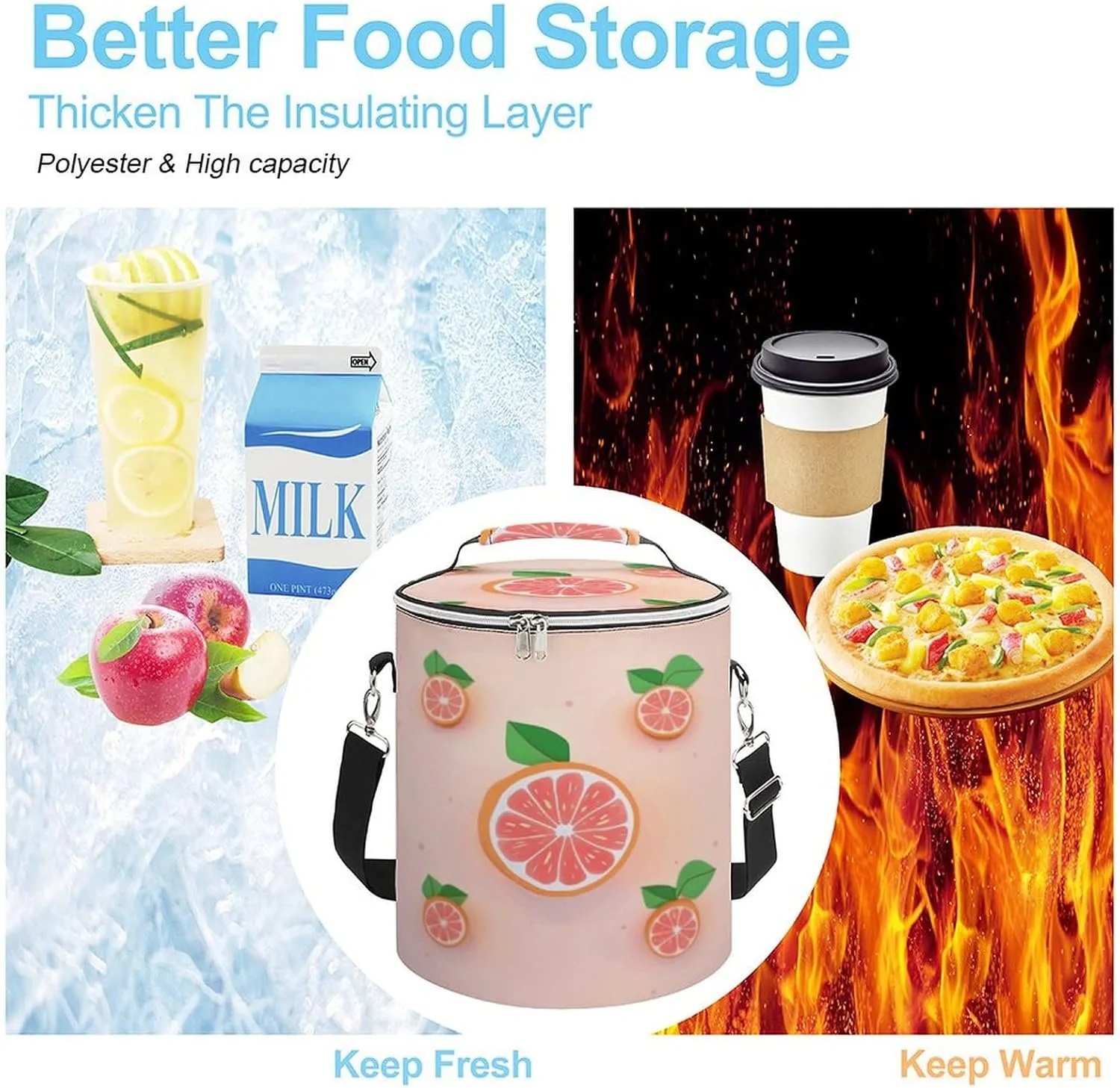 24 Cans Collapsible Soft Cooler Bag,Cute Grapefruit Large Leakproof Camping Cooler,Portable Travel Cooler for Picnic, Camping, Beach, Trip