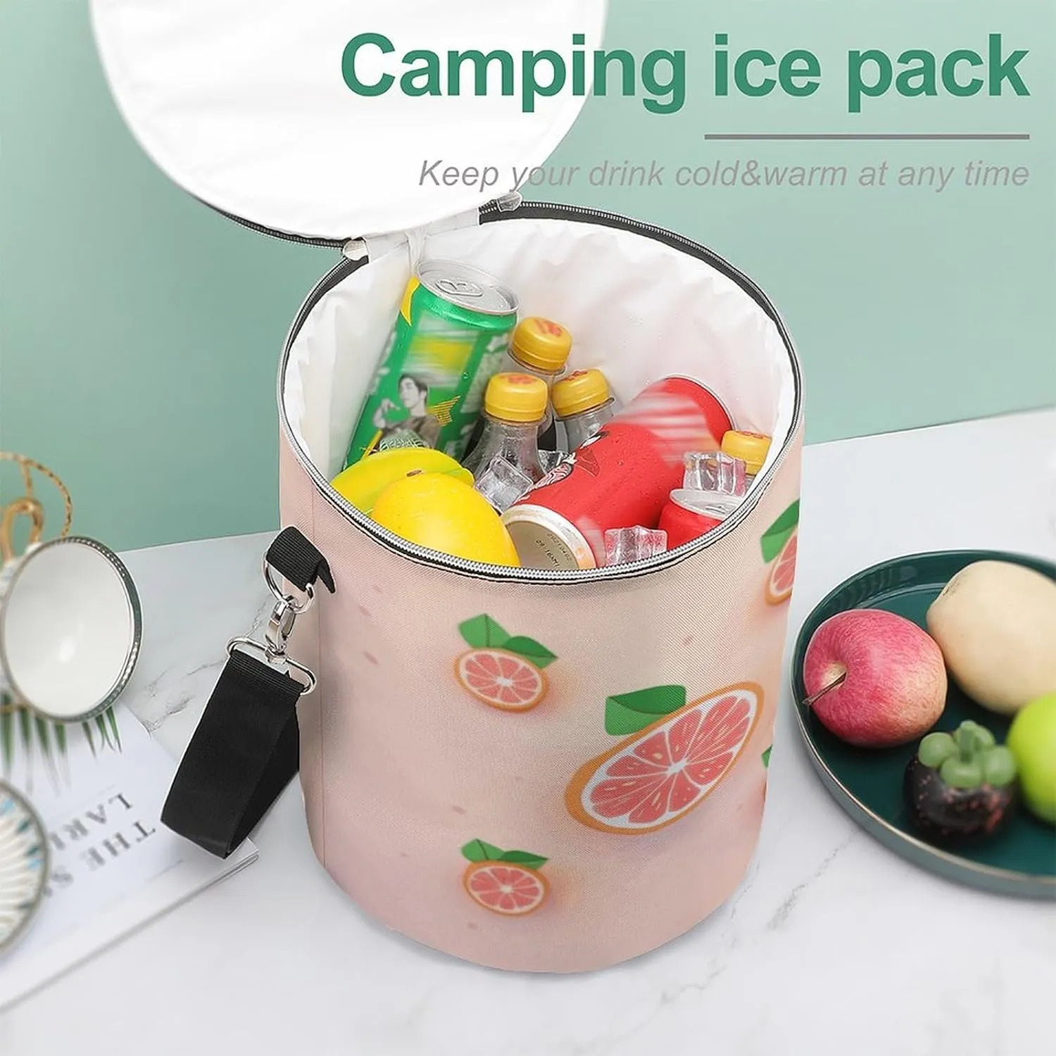 24 Cans Collapsible Soft Cooler Bag,Cute Grapefruit Large Leakproof Camping Cooler,Portable Travel Cooler for Picnic, Camping, Beach, Trip