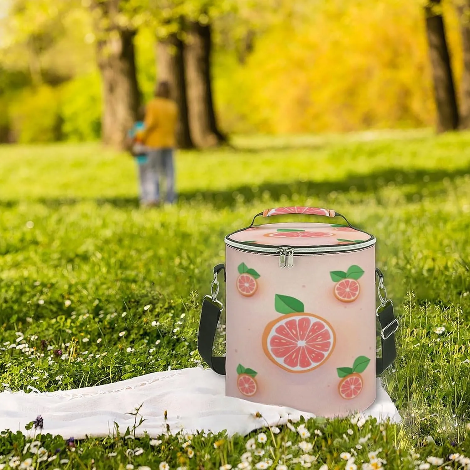 24 Cans Collapsible Soft Cooler Bag,Cute Grapefruit Large Leakproof Camping Cooler,Portable Travel Cooler for Picnic, Camping, Beach, Trip