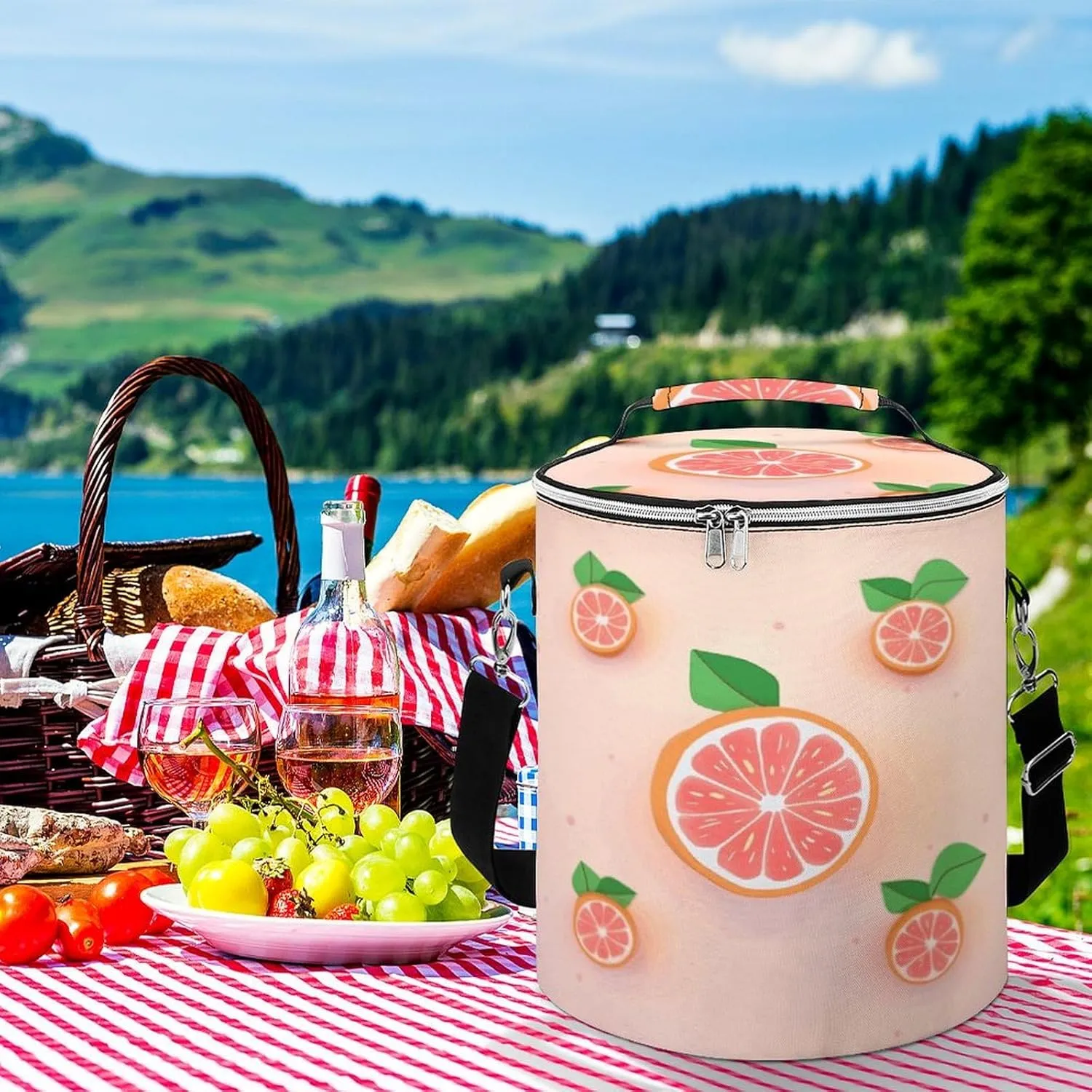 24 Cans Collapsible Soft Cooler Bag,Cute Grapefruit Large Leakproof Camping Cooler,Portable Travel Cooler for Picnic, Camping, Beach, Trip