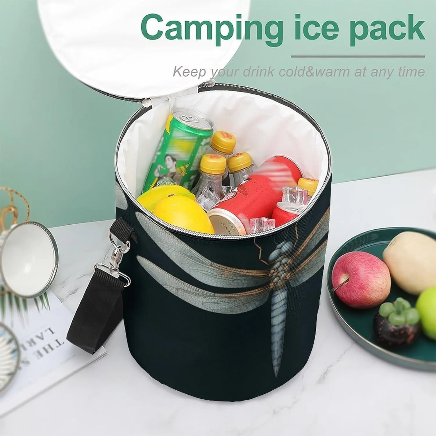24 Cans Collapsible Soft Cooler Bag,Dragonfly Large Leakproof Camping Cooler,Portable Travel Cooler for Picnic, Camping, Beach, Trip
