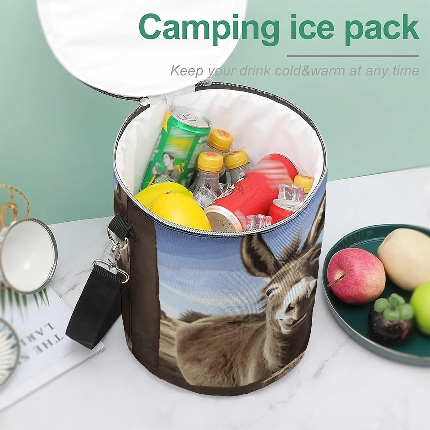 24 Cans Collapsible Soft Cooler Bag,Funny Donkey Large Leakproof Camping Cooler,Portable Travel Cooler for Picnic, Camping, Beach, Trip