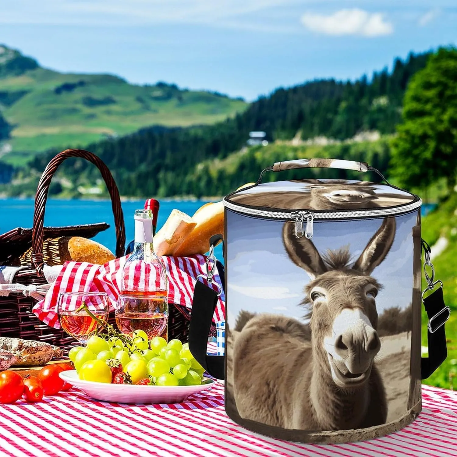 24 Cans Collapsible Soft Cooler Bag,Funny Donkey Large Leakproof Camping Cooler,Portable Travel Cooler for Picnic, Camping, Beach, Trip