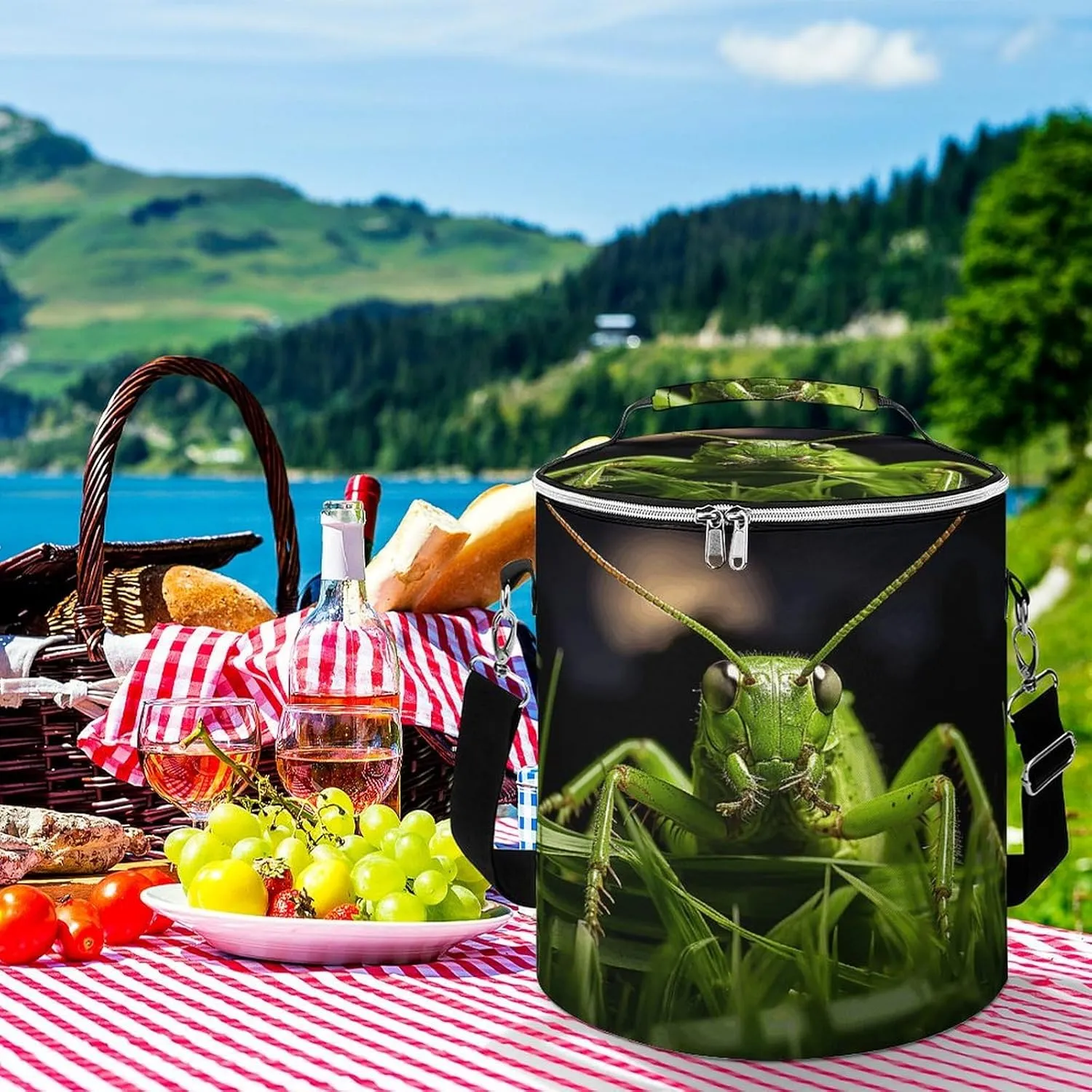 24 Cans Collapsible Soft Cooler Bag,Grasshopper on Grass Large Leakproof Camping Cooler,Portable Travel Cooler for Picnic, Camping, Beach, Trip