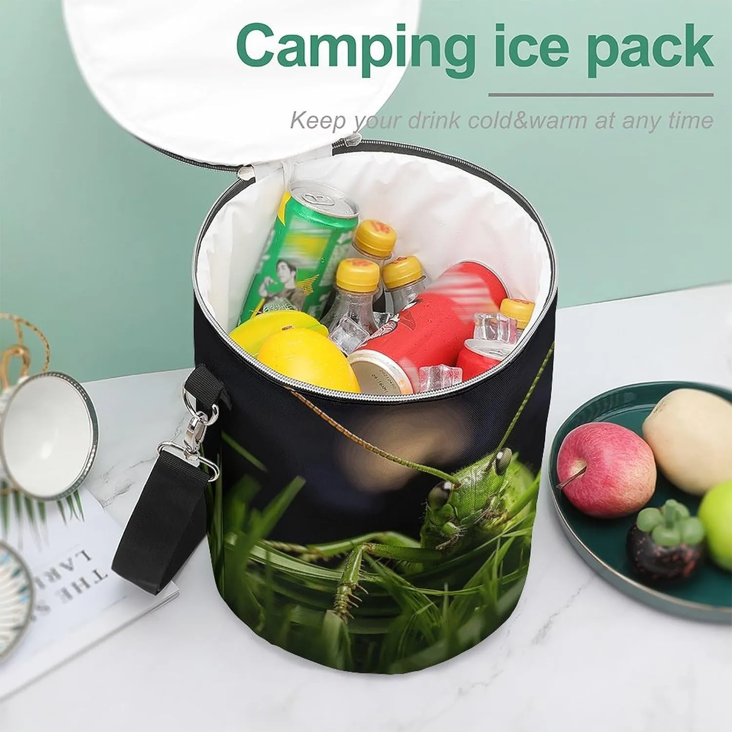 24 Cans Collapsible Soft Cooler Bag,Grasshopper on Grass Large Leakproof Camping Cooler,Portable Travel Cooler for Picnic, Camping, Beach, Trip