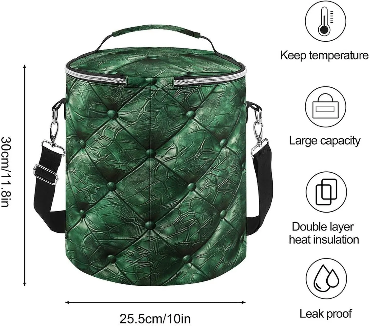 24 Cans Collapsible Soft Cooler Bag,Green Leather Texture Large Leakproof Camping Cooler,Portable Travel Cooler for Picnic, Camping, Beach, Trip