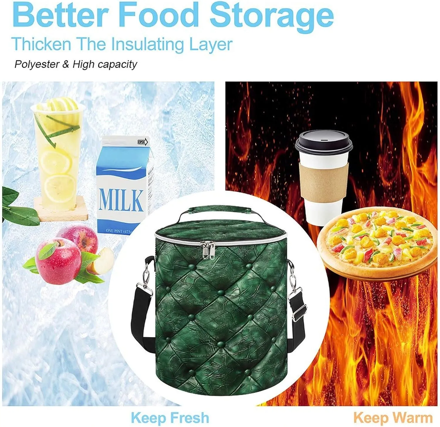 24 Cans Collapsible Soft Cooler Bag,Green Leather Texture Large Leakproof Camping Cooler,Portable Travel Cooler for Picnic, Camping, Beach, Trip
