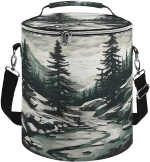 24 Cans Collapsible Soft Cooler Bag,Hand Drawn Two Pine Trees Large Leakproof Camping Cooler,Portable Travel Cooler for Picnic, Camping, Beach, Trip