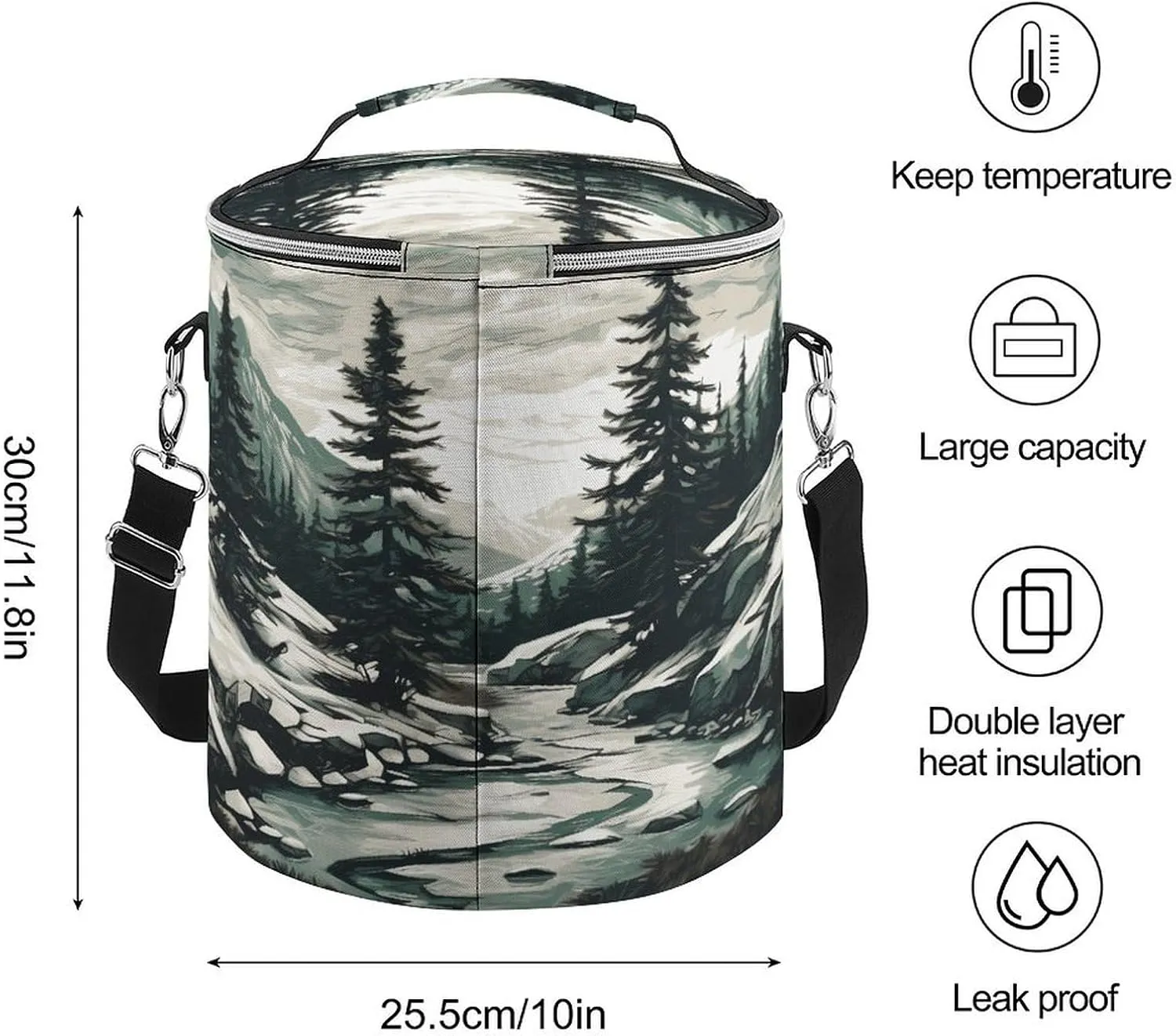 24 Cans Collapsible Soft Cooler Bag,Hand Drawn Two Pine Trees Large Leakproof Camping Cooler,Portable Travel Cooler for Picnic, Camping, Beach, Trip
