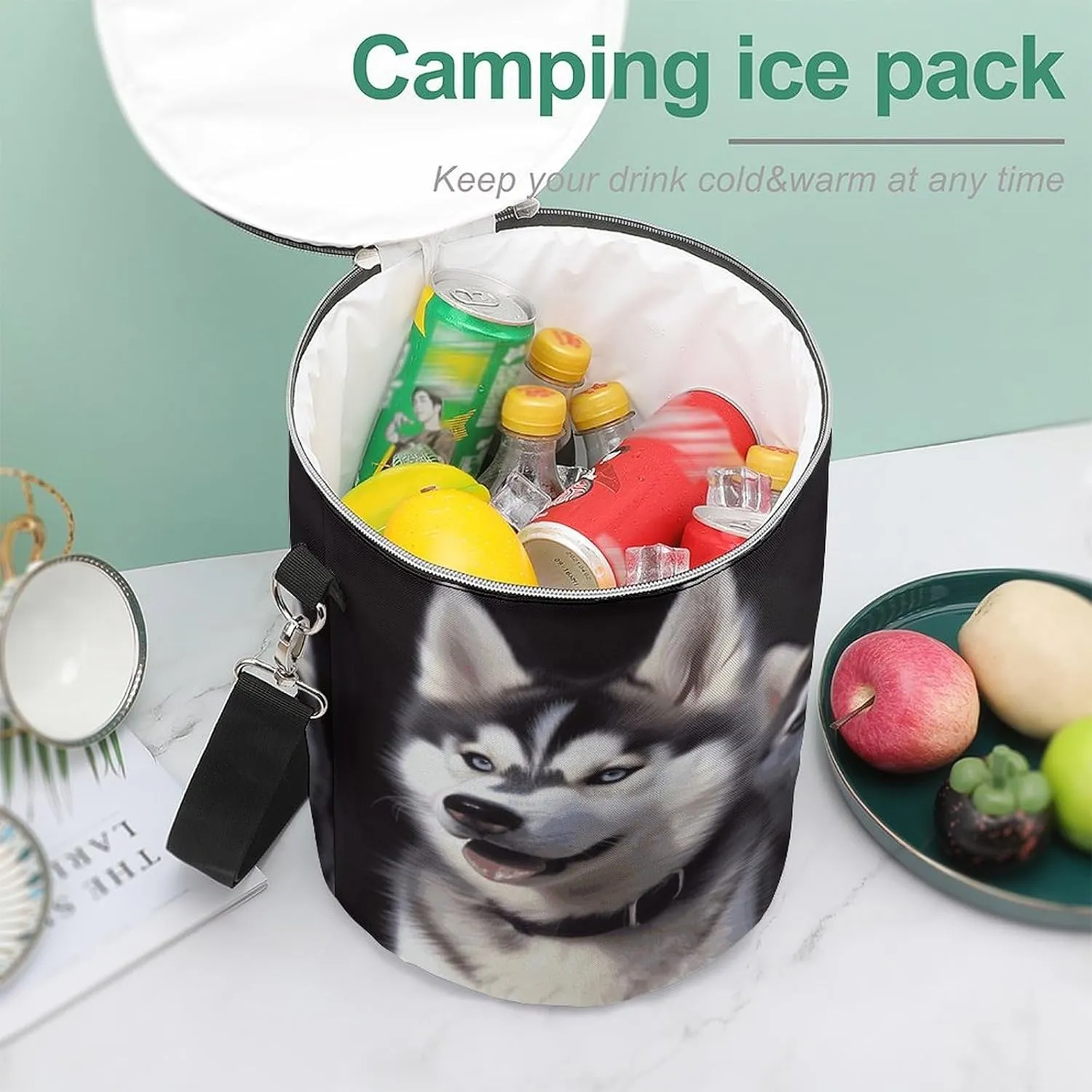 24 Cans Collapsible Soft Cooler Bag,Husky Dog Large Leakproof Camping Cooler,Portable Travel Cooler for Picnic, Camping, Beach, Trip