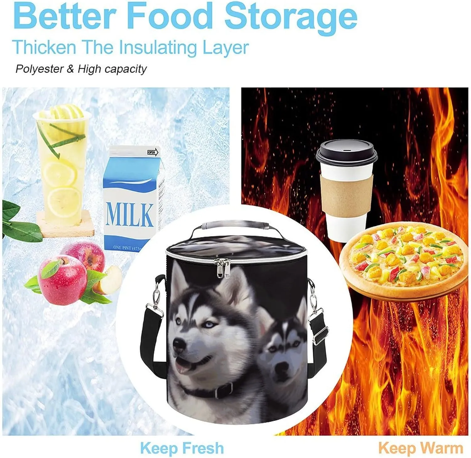 24 Cans Collapsible Soft Cooler Bag,Husky Dog Large Leakproof Camping Cooler,Portable Travel Cooler for Picnic, Camping, Beach, Trip
