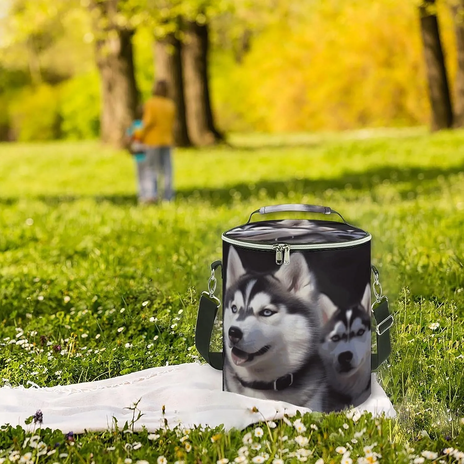 24 Cans Collapsible Soft Cooler Bag,Husky Dog Large Leakproof Camping Cooler,Portable Travel Cooler for Picnic, Camping, Beach, Trip