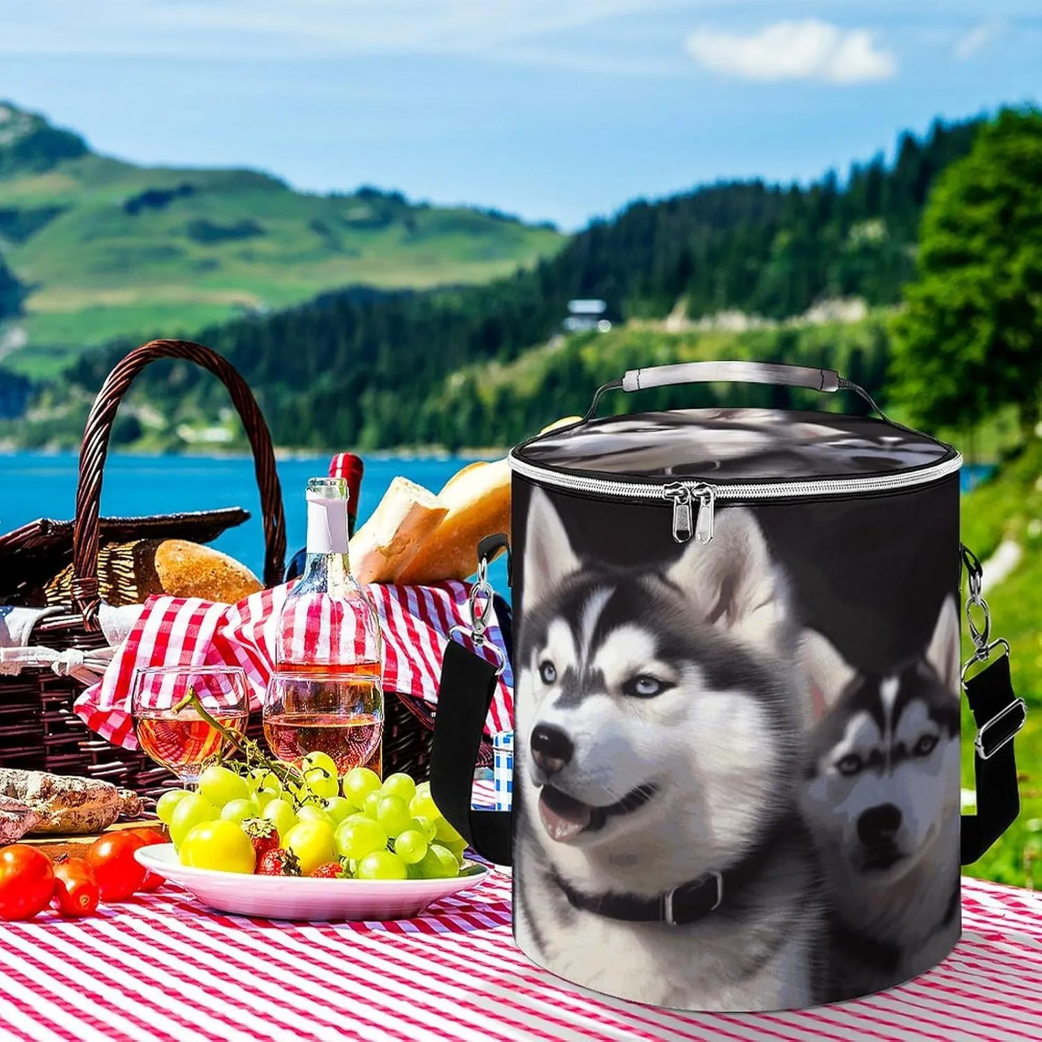 24 Cans Collapsible Soft Cooler Bag,Husky Dog Large Leakproof Camping Cooler,Portable Travel Cooler for Picnic, Camping, Beach, Trip