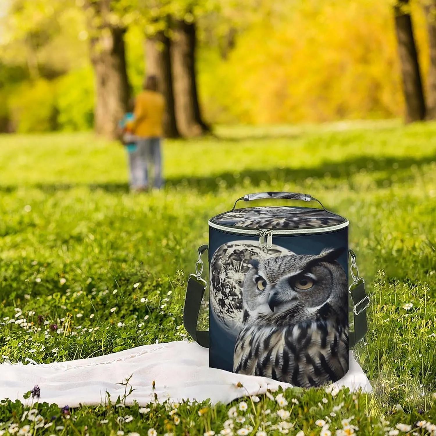 24 Cans Collapsible Soft Cooler Bag,Owl And Moon Large Leakproof Camping Cooler,Portable Travel Cooler for Picnic, Camping, Beach, Trip