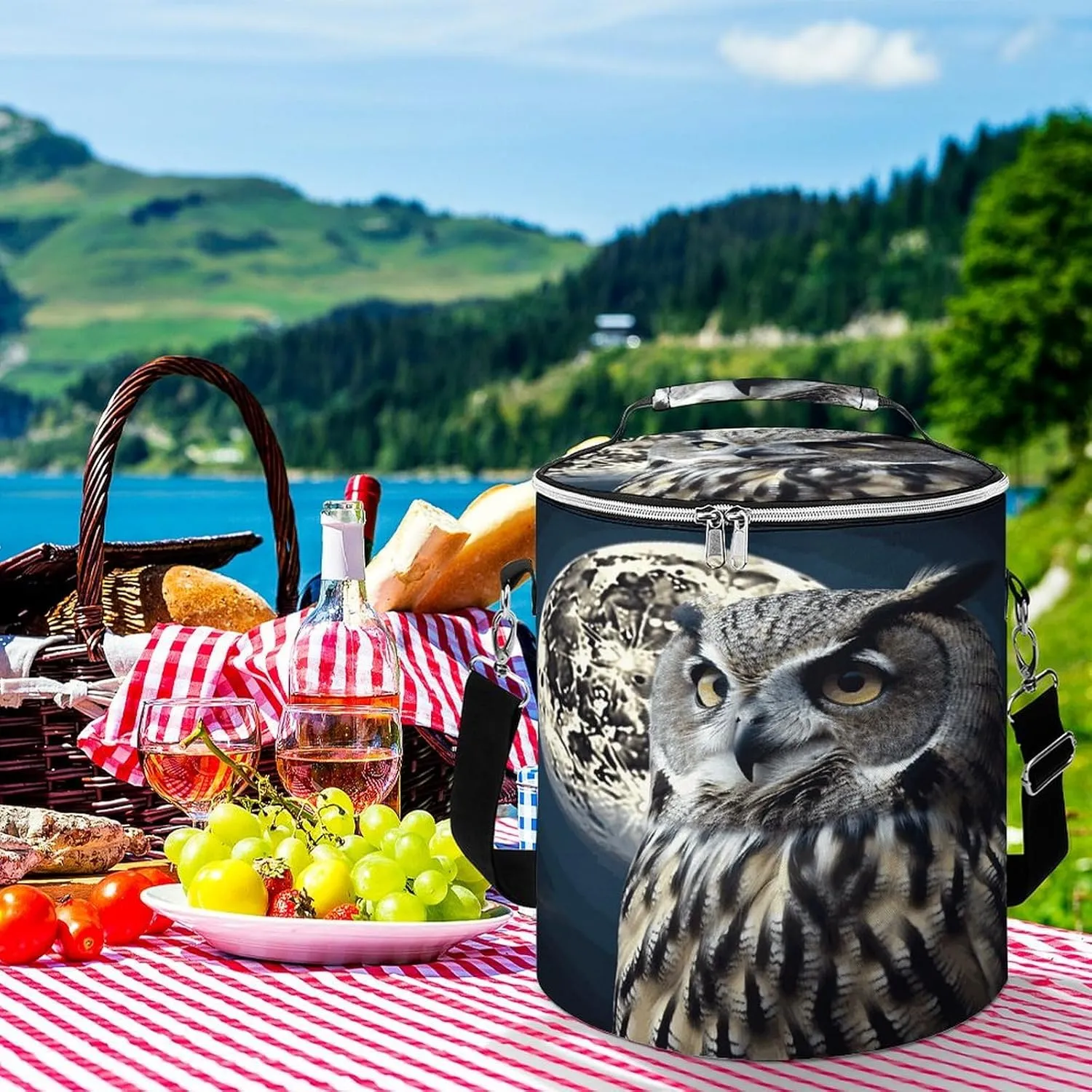 24 Cans Collapsible Soft Cooler Bag,Owl And Moon Large Leakproof Camping Cooler,Portable Travel Cooler for Picnic, Camping, Beach, Trip