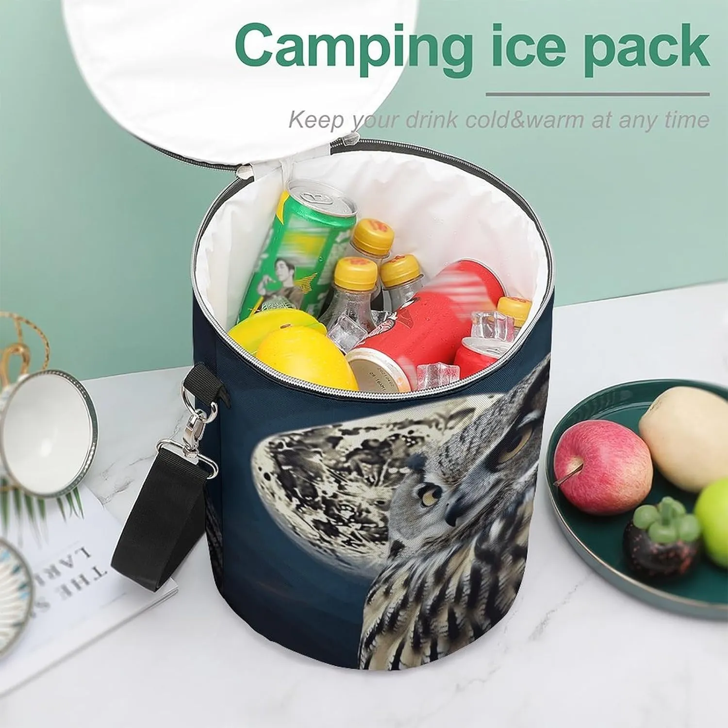 24 Cans Collapsible Soft Cooler Bag,Owl And Moon Large Leakproof Camping Cooler,Portable Travel Cooler for Picnic, Camping, Beach, Trip