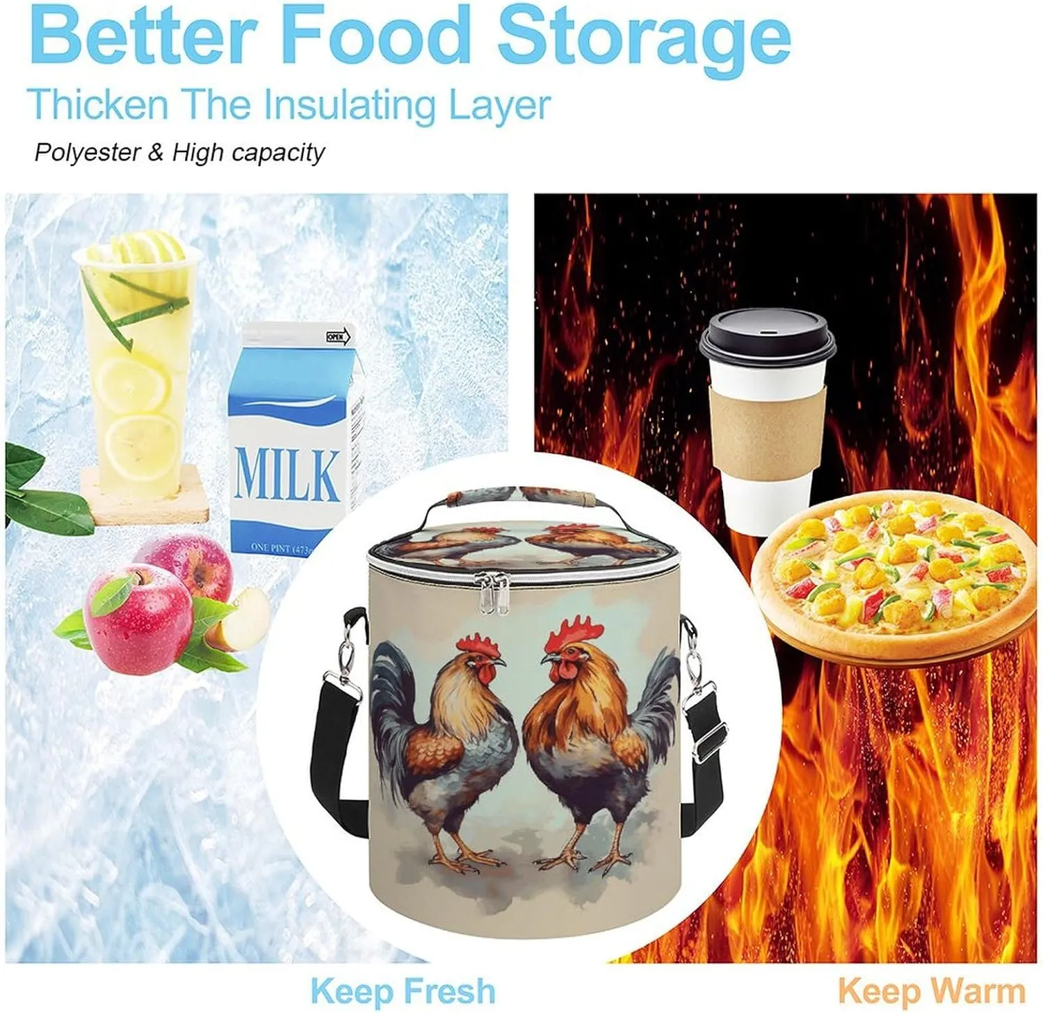 24 Cans Collapsible Soft Cooler Bag,Rooster And Hen Large Leakproof Camping Cooler,Portable Travel Cooler for Picnic, Camping, Beach, Trip
