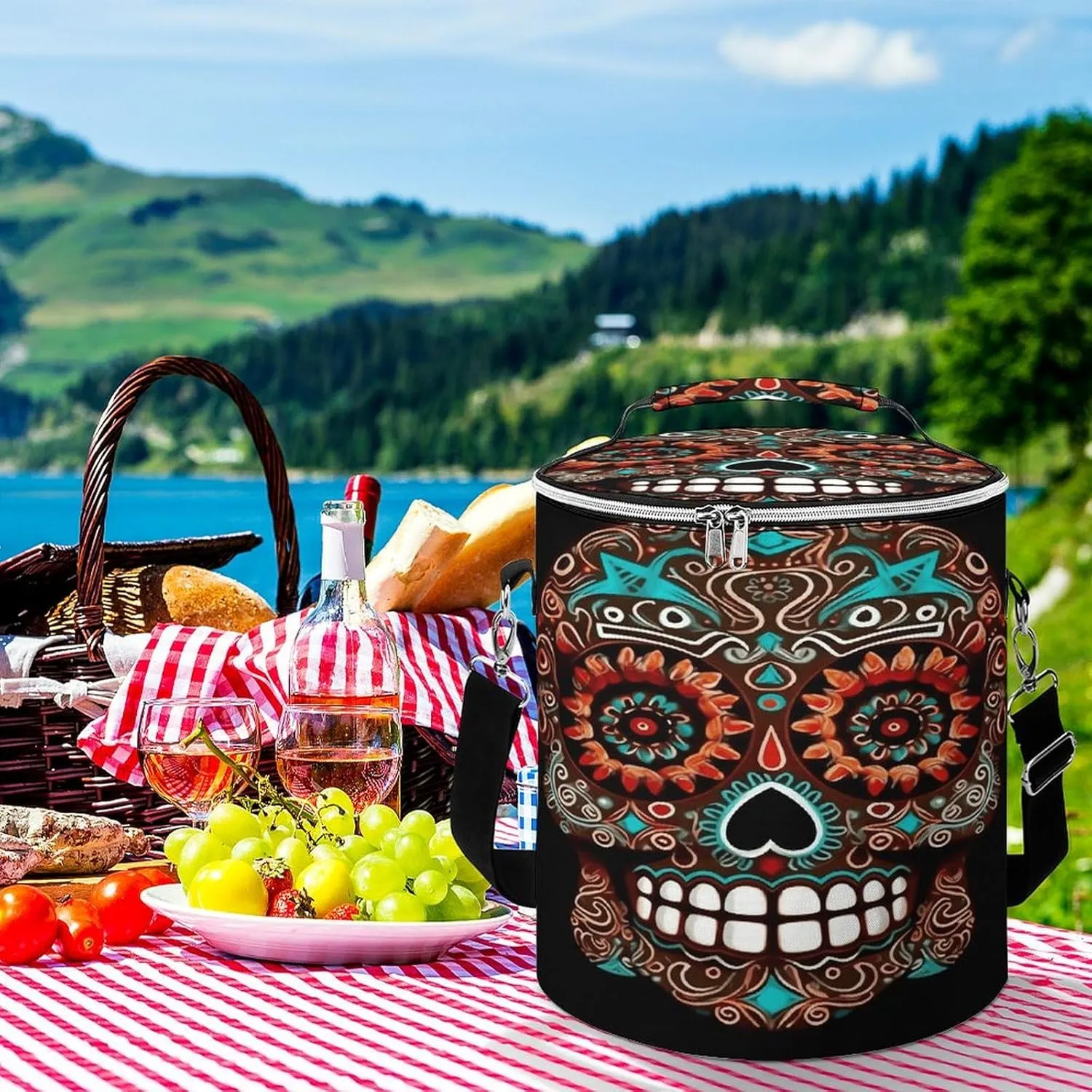 24 Cans Collapsible Soft Cooler Bag,Sugar Skulls Day of The Dead Large Leakproof Camping Cooler,Portable Travel Cooler for Picnic, Camping, Beach, Trip