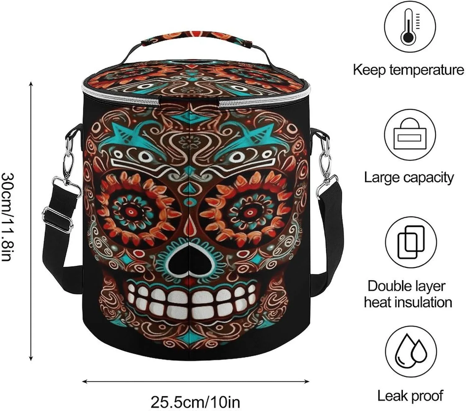 24 Cans Collapsible Soft Cooler Bag,Sugar Skulls Day of The Dead Large Leakproof Camping Cooler,Portable Travel Cooler for Picnic, Camping, Beach, Trip
