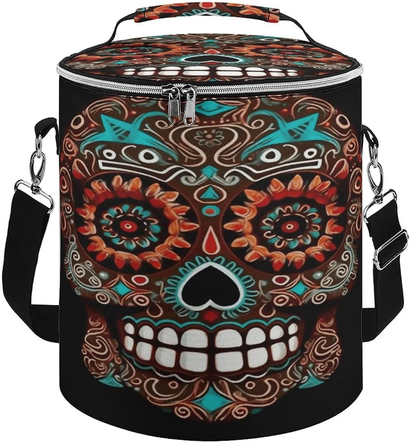 24 Cans Collapsible Soft Cooler Bag,Sugar Skulls Day of The Dead Large Leakproof Camping Cooler,Portable Travel Cooler for Picnic, Camping, Beach, Trip