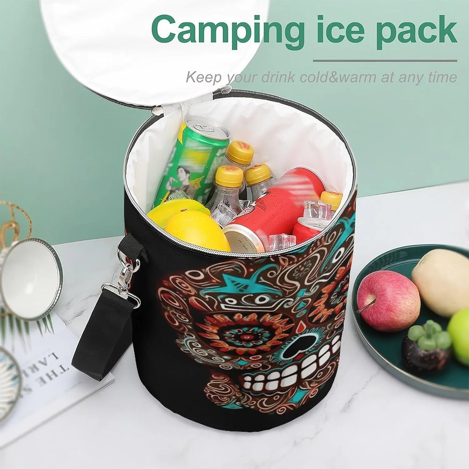 24 Cans Collapsible Soft Cooler Bag,Sugar Skulls Day of The Dead Large Leakproof Camping Cooler,Portable Travel Cooler for Picnic, Camping, Beach, Trip