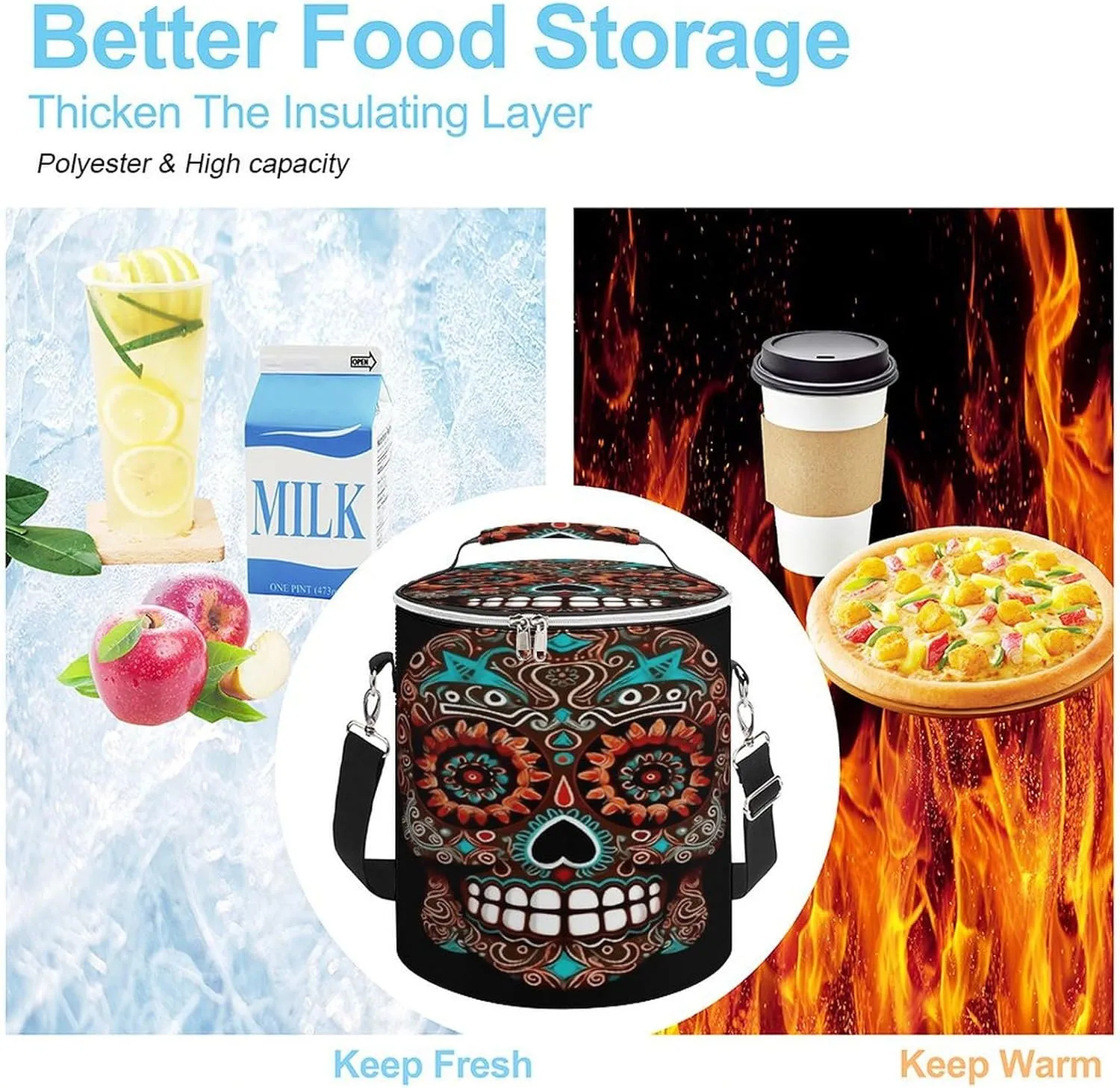 24 Cans Collapsible Soft Cooler Bag,Sugar Skulls Day of The Dead Large Leakproof Camping Cooler,Portable Travel Cooler for Picnic, Camping, Beach, Trip
