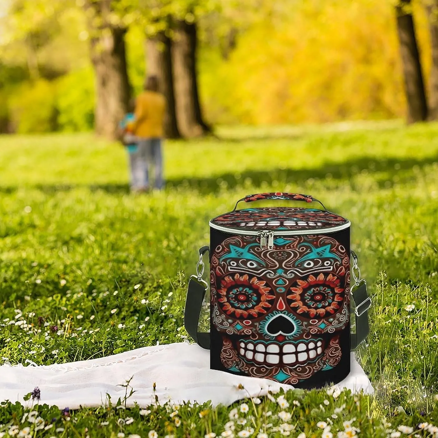 24 Cans Collapsible Soft Cooler Bag,Sugar Skulls Day of The Dead Large Leakproof Camping Cooler,Portable Travel Cooler for Picnic, Camping, Beach, Trip