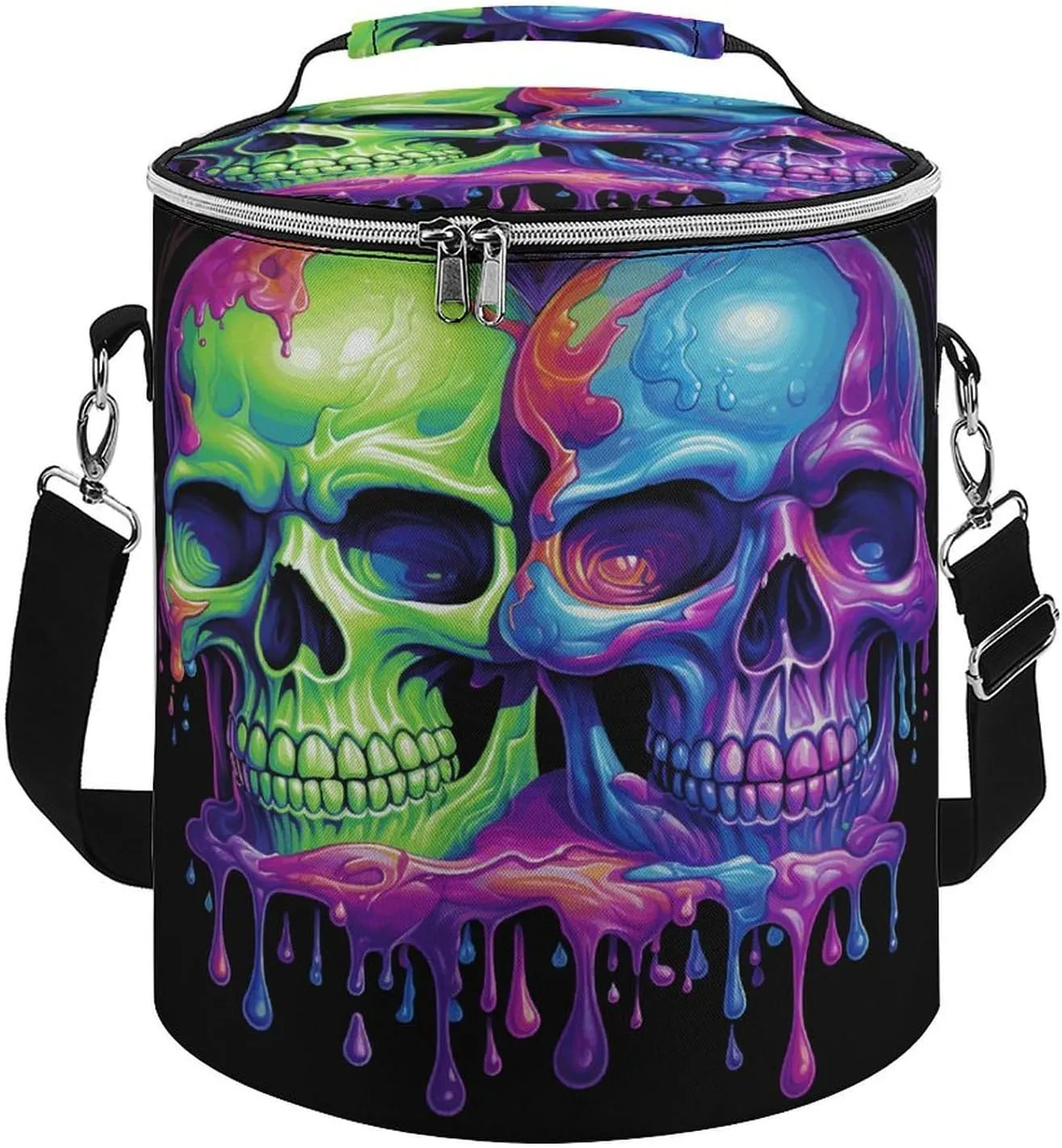 24 Cans Collapsible Soft Cooler Bag,Two Colorful Skulls Large Leakproof Camping Cooler,Portable Travel Cooler for Picnic, Camping, Beach, Trip