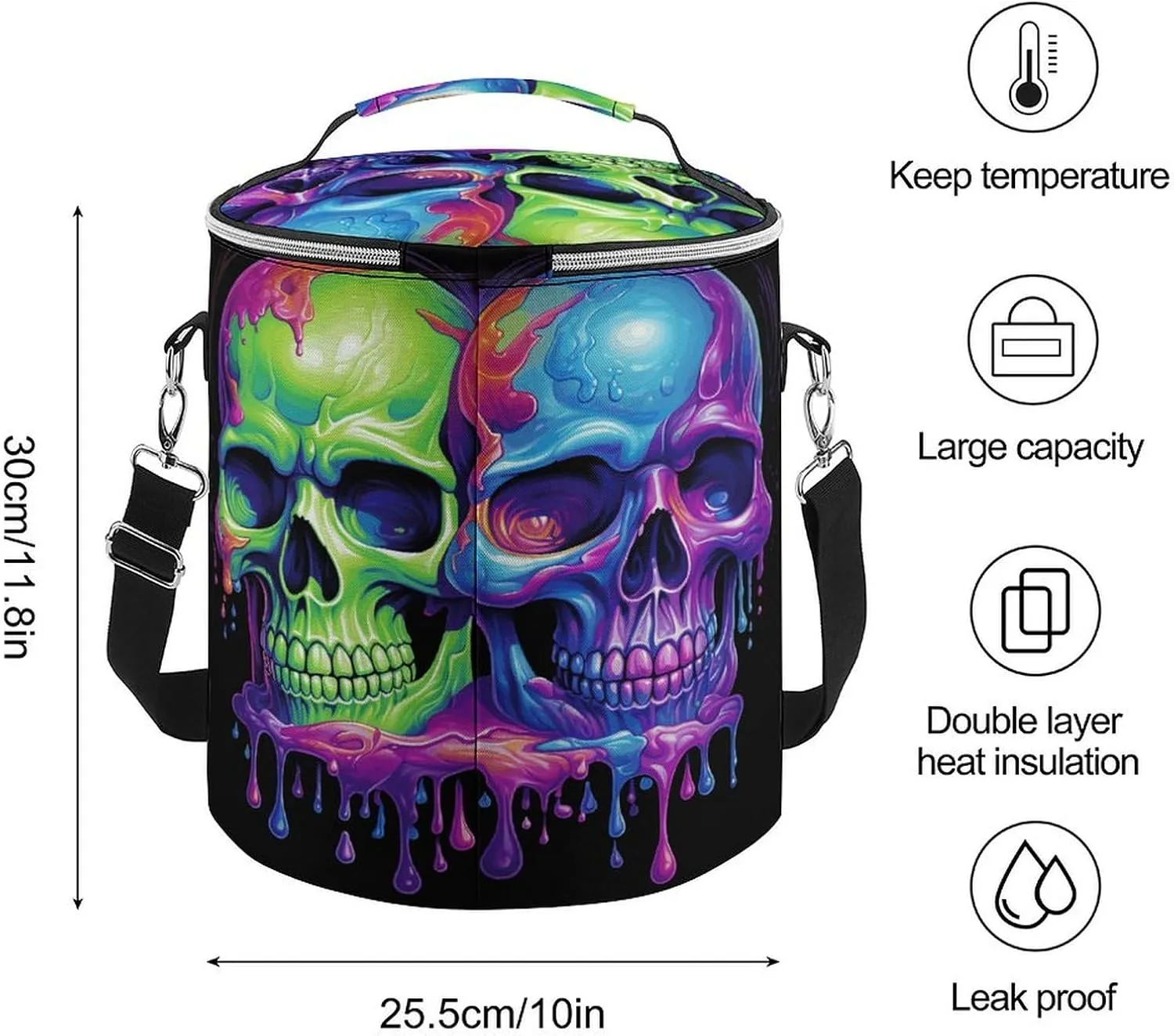 24 Cans Collapsible Soft Cooler Bag,Two Colorful Skulls Large Leakproof Camping Cooler,Portable Travel Cooler for Picnic, Camping, Beach, Trip