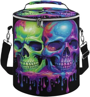 24 Cans Collapsible Soft Cooler Bag,Two Colorful Skulls Large Leakproof Camping Cooler,Portable Travel Cooler for Picnic, Camping, Beach, Trip