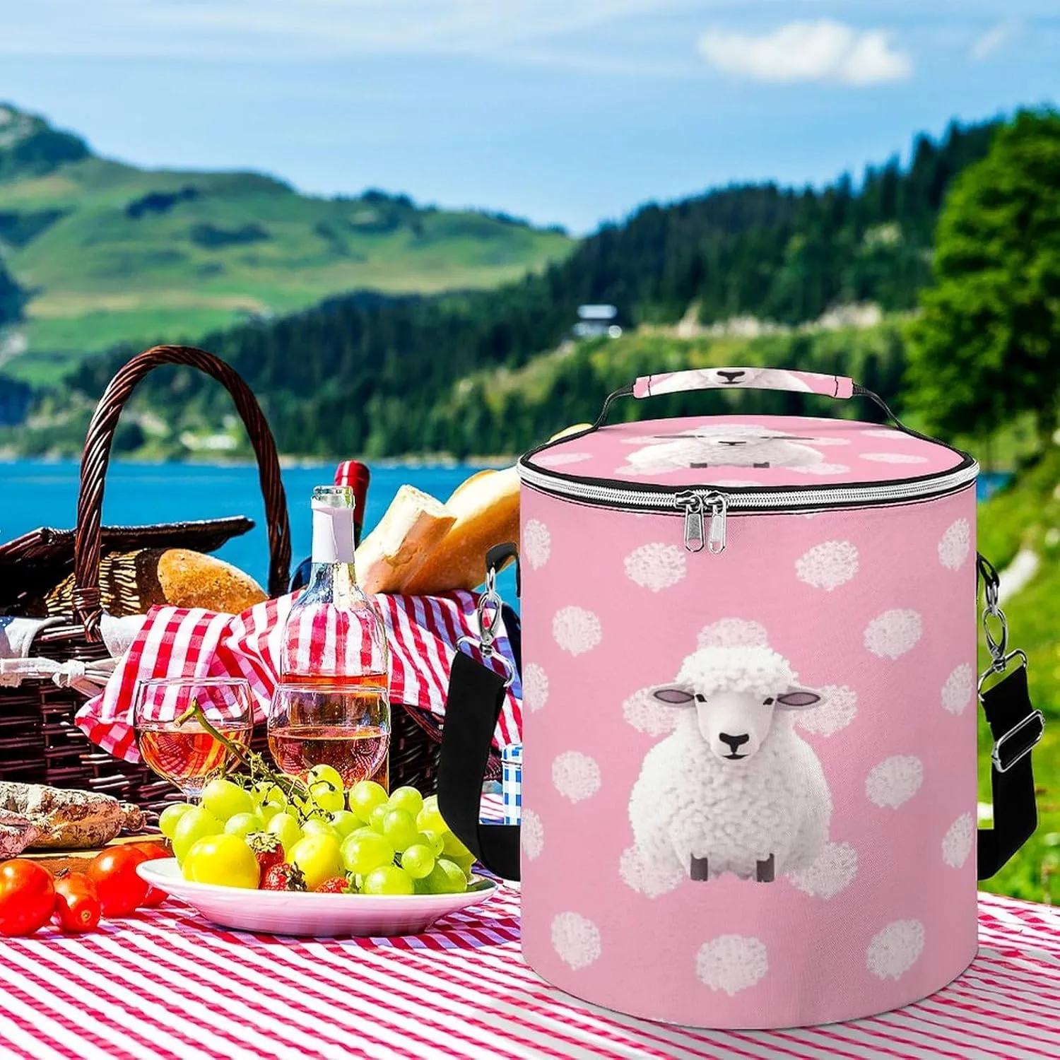 24 Cans Collapsible Soft Cooler Bag,White Sheep on Background Large Leakproof Camping Cooler,Portable Travel Cooler for Picnic, Camping, Beach, Trip