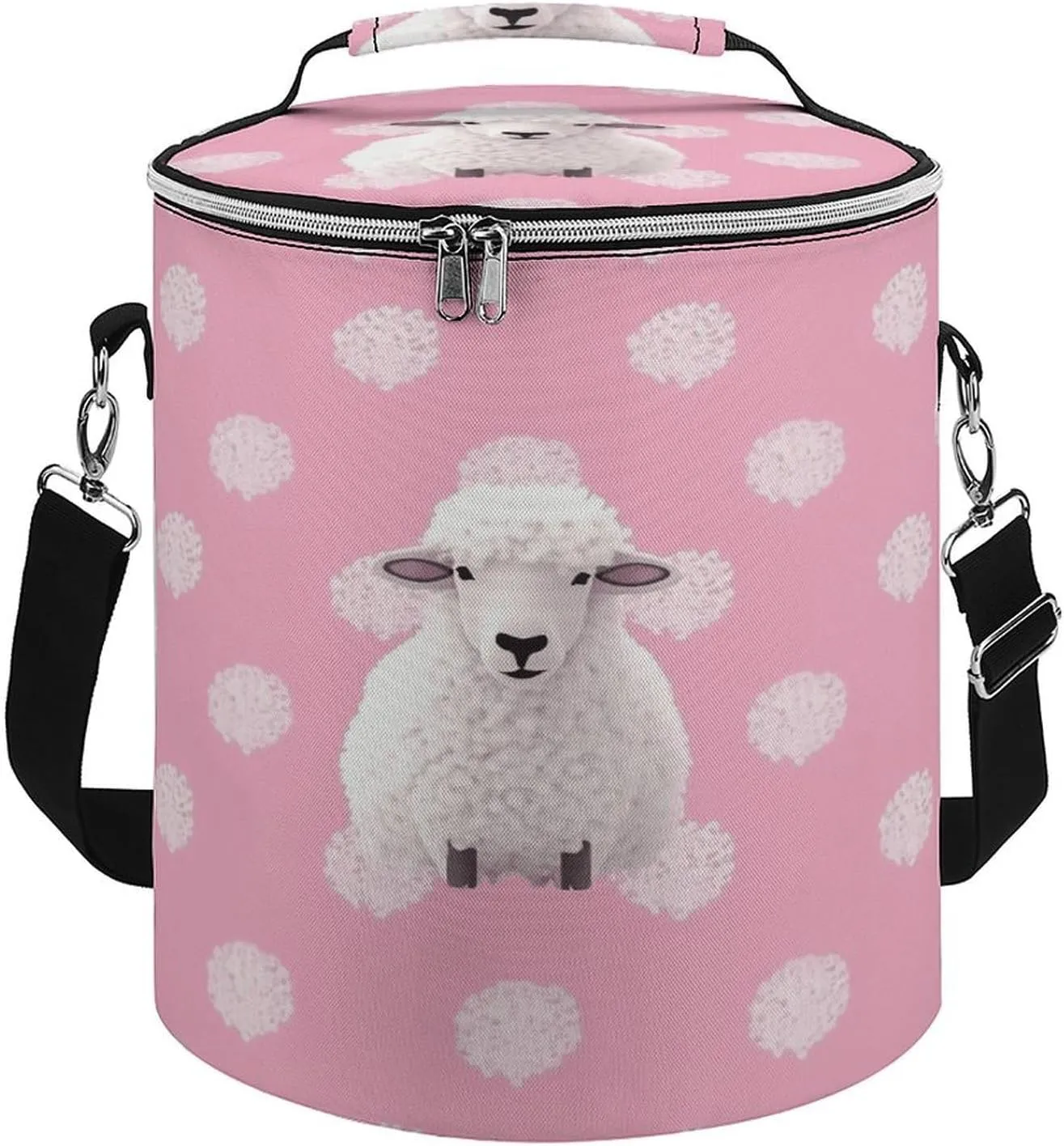 24 Cans Collapsible Soft Cooler Bag,White Sheep on Background Large Leakproof Camping Cooler,Portable Travel Cooler for Picnic, Camping, Beach, Trip