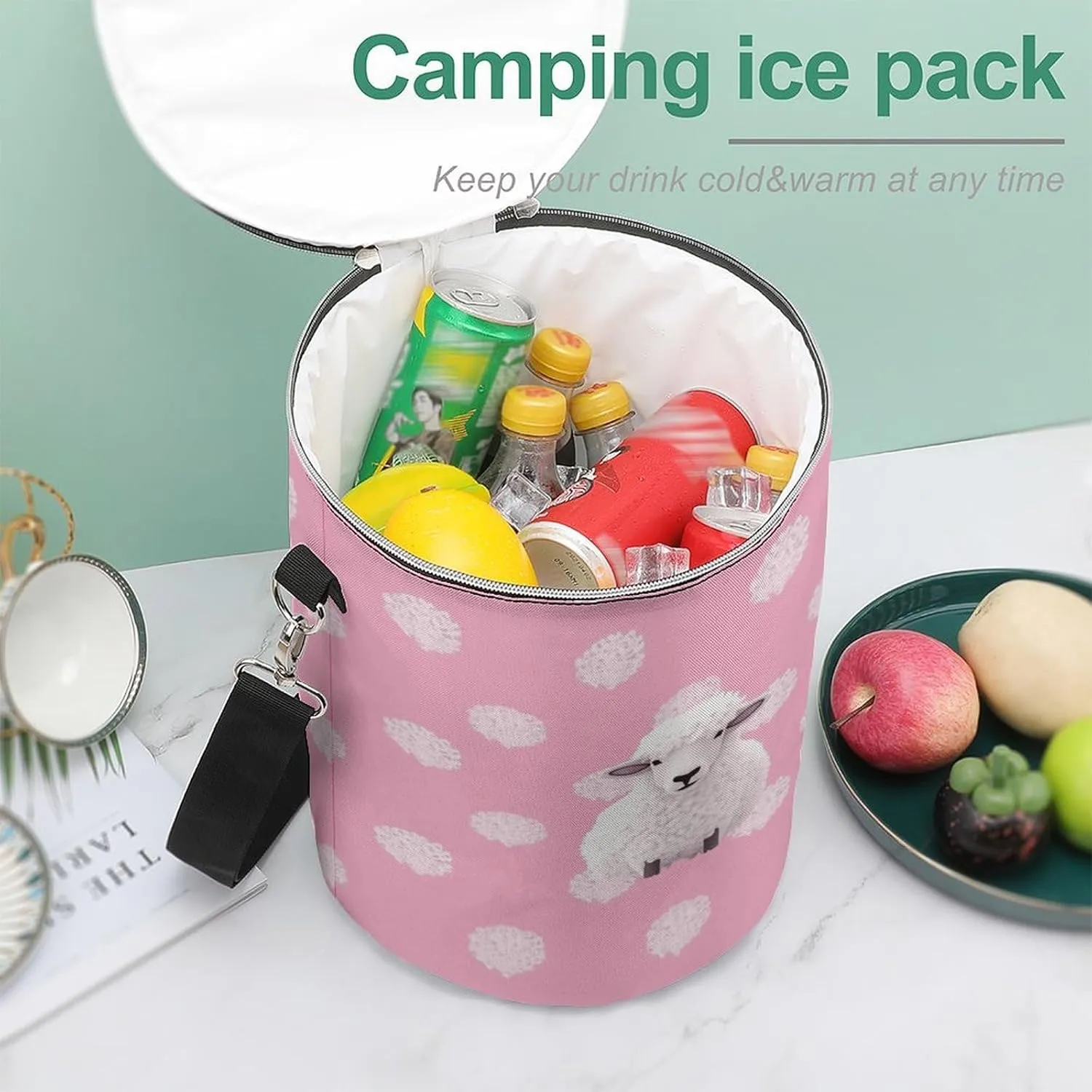 24 Cans Collapsible Soft Cooler Bag,White Sheep on Background Large Leakproof Camping Cooler,Portable Travel Cooler for Picnic, Camping, Beach, Trip