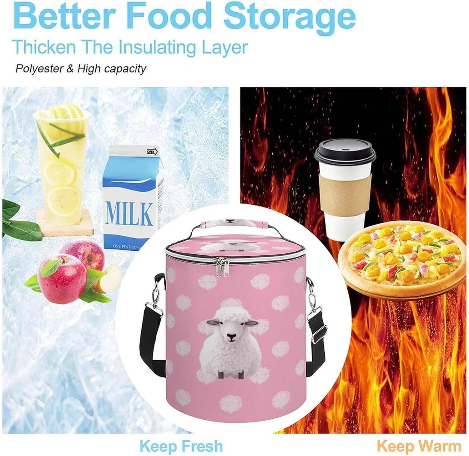 24 Cans Collapsible Soft Cooler Bag,White Sheep on Background Large Leakproof Camping Cooler,Portable Travel Cooler for Picnic, Camping, Beach, Trip