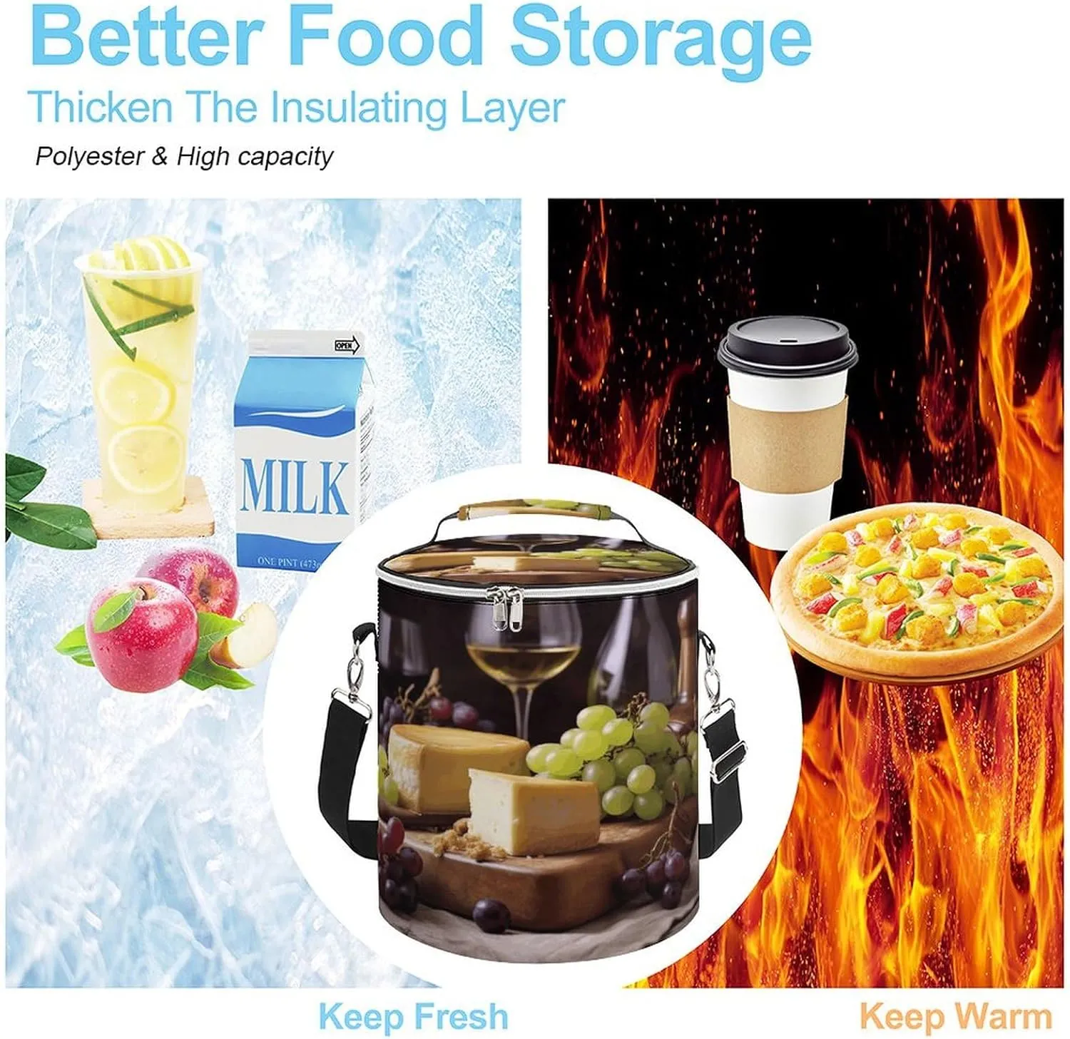24 Cans Collapsible Soft Cooler Bag,White Wine Cheese Cake Grapes Large Leakproof Camping Cooler,Portable Travel Cooler for Picnic, Camping, Beach, Trip