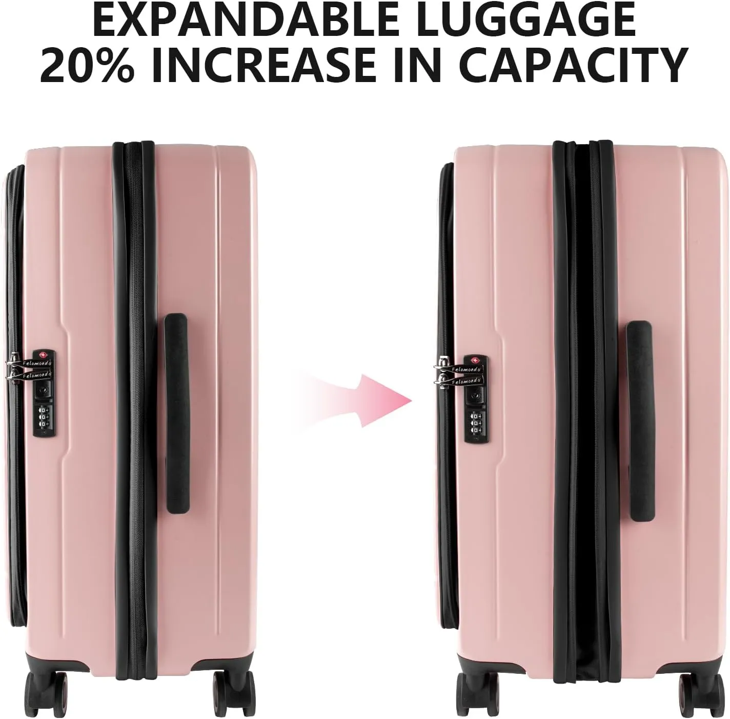 24-inch Top Opening Luggage with 360° Silent Wheels, TSA Lock, Collapsible Cup Holder & Bag Hook - Lightweight Hardshell Suitcase for Business Travel & Vacation(Pink)