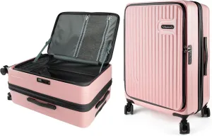 24-inch Top Opening Luggage with 360° Silent Wheels, TSA Lock, Collapsible Cup Holder & Bag Hook - Lightweight Hardshell Suitcase for Business Travel & Vacation(Pink)
