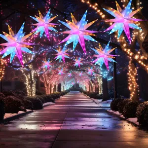 24'' Moravian Star 90 Led 18 Point White 3D Star Plug-in Operation with Remote Control for Home Holiday Christmas Decoration (Multicolored)