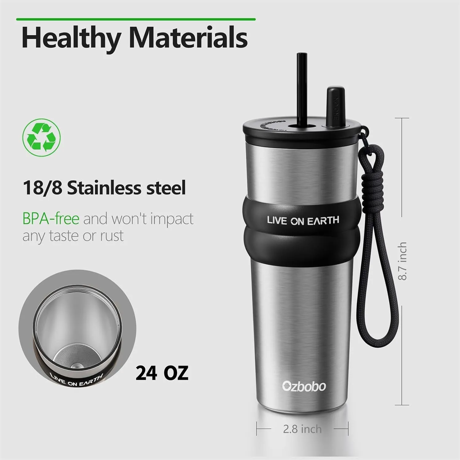 24oz Stainless Steel Tumbler With Lid And Straw Insulated Water Bottle With Straw Gifts For Men Women Tumbler Used For Travel Daily School Sports(Silver)