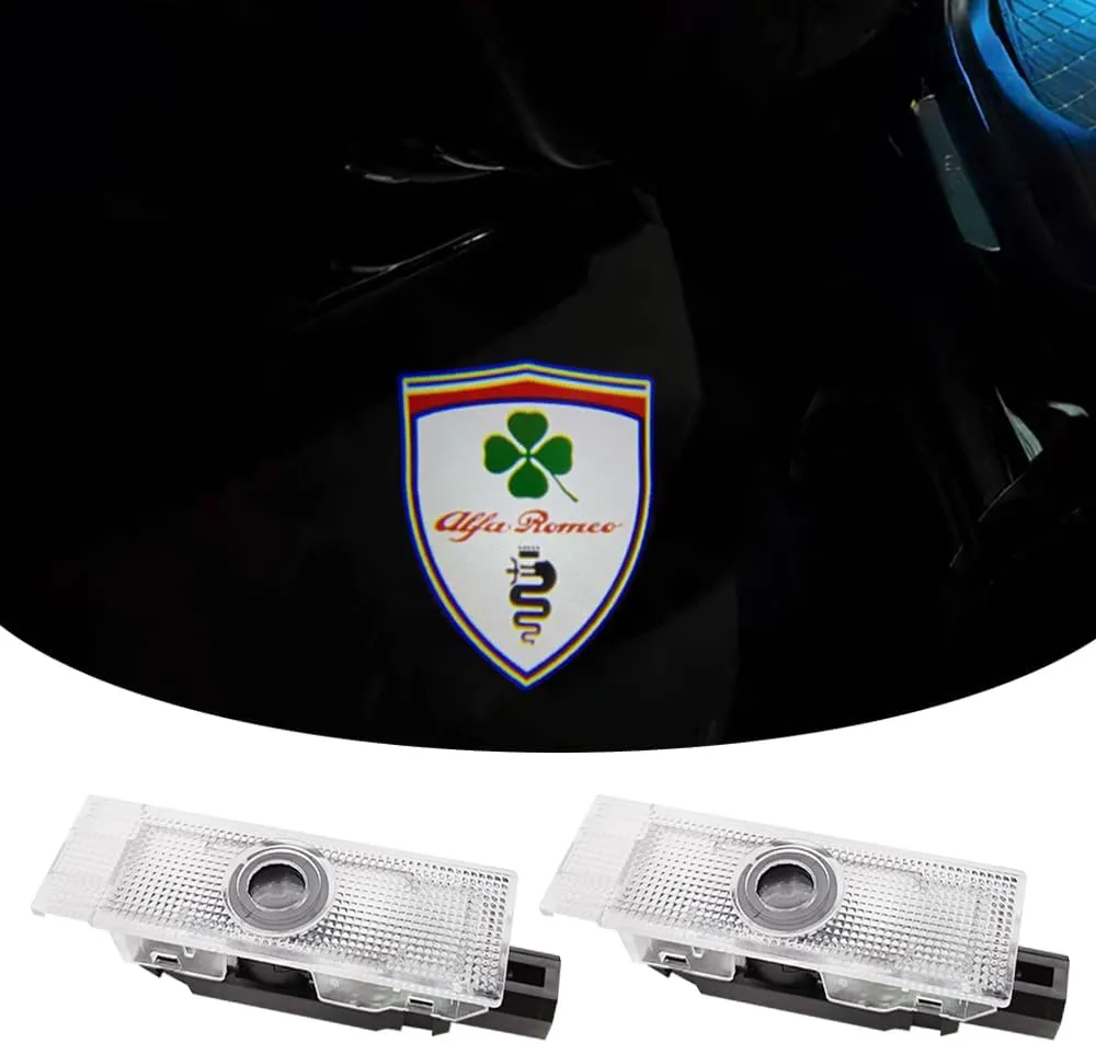 2PCS Door Lights Logo Projector Ultra-Bright Welcome Step Light Puddle Lights Compatible with Alfa Romeo Stelvio Mito Giulietta Giulia Tonale (for alfa Shield 1)