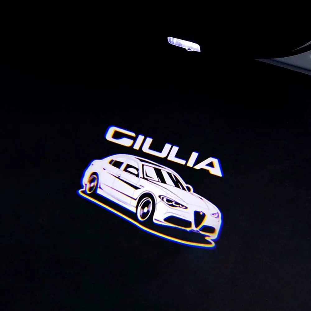 2PCS Door Lights Logo Projector Ultra-Bright Welcome Step Light Puddle Lights Compatible with Alfa Romeo Stelvio Mito Giulietta Giulia Tonale (Giulia 09)