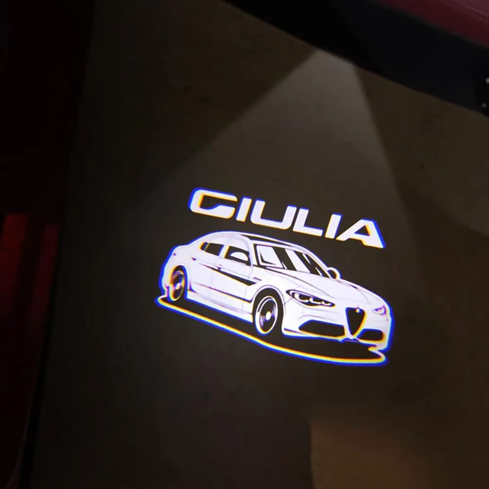 2PCS Door Lights Logo Projector Ultra-Bright Welcome Step Light Puddle Lights Compatible with Alfa Romeo Stelvio Mito Giulietta Giulia Tonale (Giulia 09)