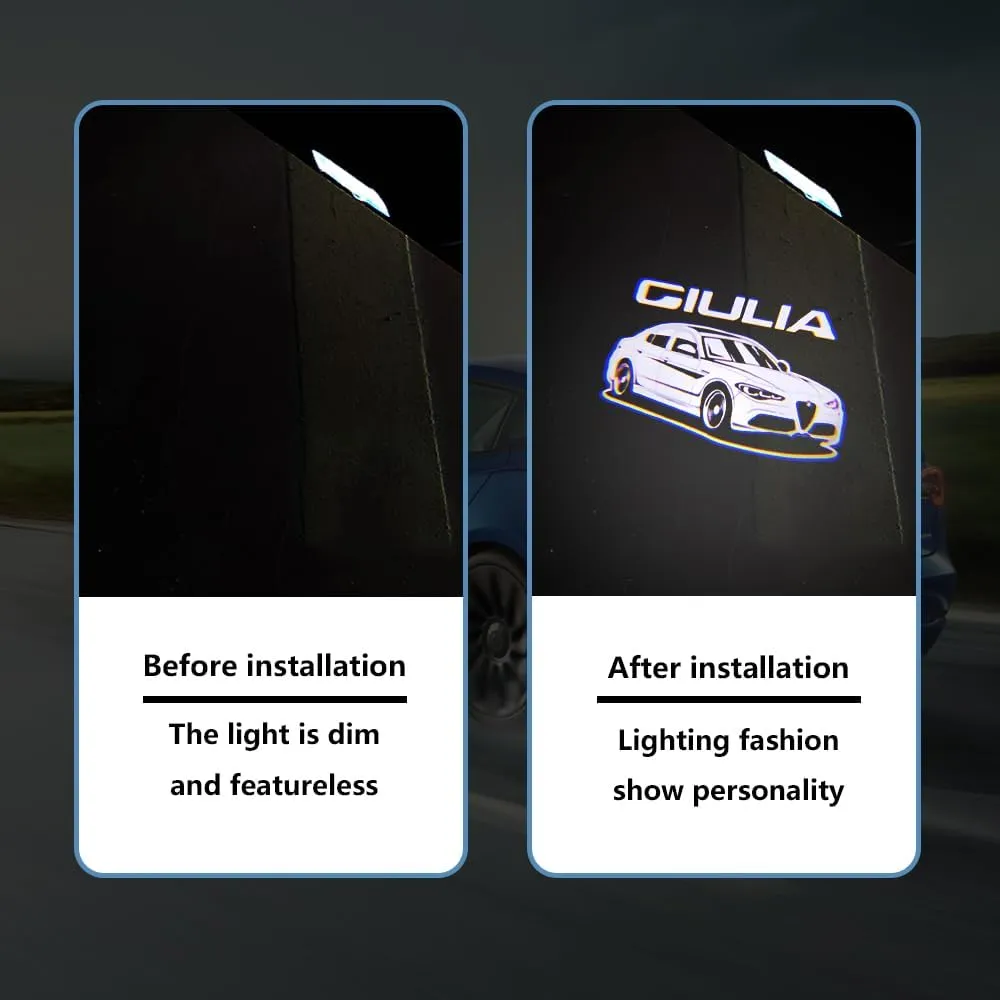 2PCS Door Lights Logo Projector Ultra-Bright Welcome Step Light Puddle Lights Compatible with Alfa Romeo Stelvio Mito Giulietta Giulia Tonale (Giulia 09)
