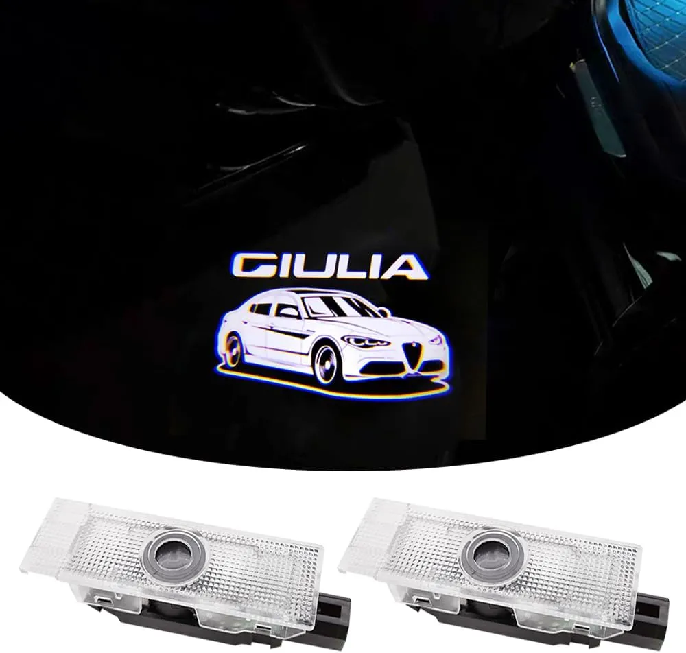 2PCS Door Lights Logo Projector Ultra-Bright Welcome Step Light Puddle Lights Compatible with Alfa Romeo Stelvio Mito Giulietta Giulia Tonale (Giulia 09)