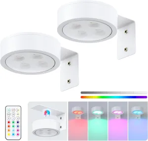 2Pcs Picture Lights for Wall, 13 Color RGB Magnetic Led Art Display Light for Picture Frame, Wireless Battery Operated Painting Light with Remote Control, Party Home Wall Decor Puck Lights, White