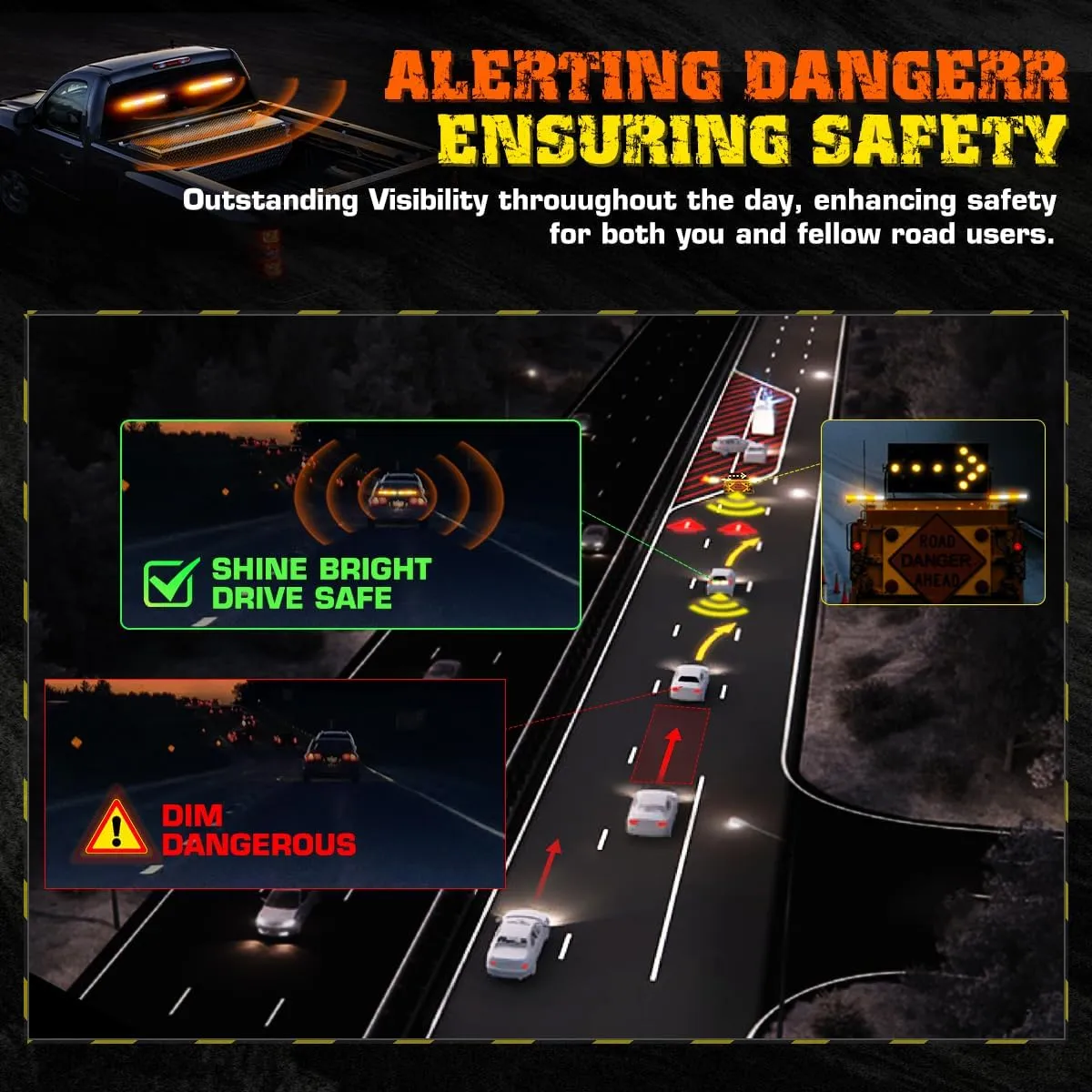 2x17.7 Traffic Advisor Light Bar w/Digital Display Controller Windshield LED Emergency Strobe Visor Safety Warning Hazard Flashing Lights for Firefighter Police Trucks Vehicles, Amber/White
